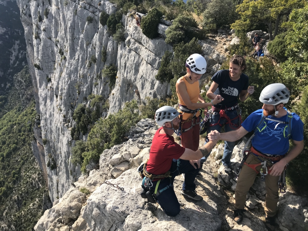 Topping out after the first route in Verdon.