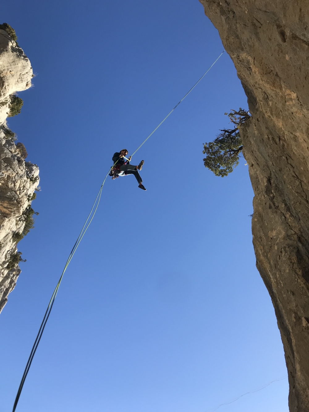 Rappeling down at the Verdon Gorge.